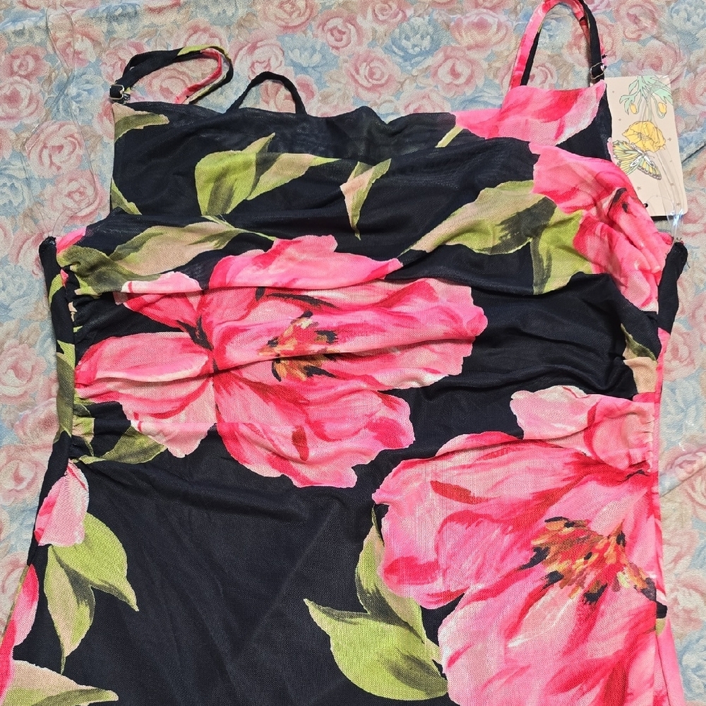 Persaya Black Maxi Dress with Pink Floral Design - Picture 6 of 9